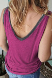 Rose Solid Color Contrast V Neckline Tank Top