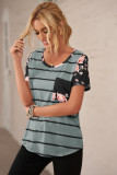 Gray Striped T-shirt with Patch Pocket