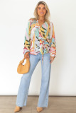 Multicolor Tropical Fish Skin Crinkle Long Sleeve Shirt
