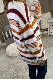 Brown Striped Crewneck Long Sleeve Sweater