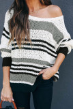 Gray Loose Fit Striped Pattern Sweater