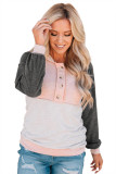 Gray Colorblock Button Accent Pullover Hoodie