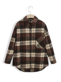 Plus Size Plaid Pocket Button Shirt Shacket