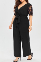 Deep V Neck Lace Sleeve Plus Size Jumpsuit Unishe Wholesale