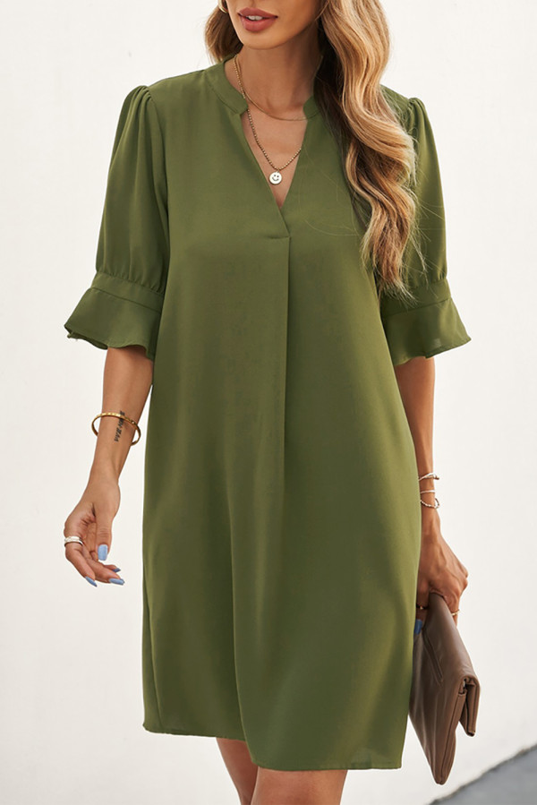 Green Ruffled Sleeve Shift Dress