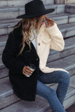 Black and White Colorblock Fleece Coat