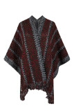 Colorblock Tassle Knitting Cape Kimono