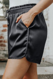 Black Satin Elastic Waist Casual Shorts