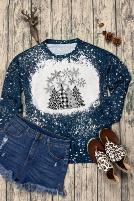 Silver and Black Leopard Christmas Printed Long Sleeve Top Women UNISHE Wholesale