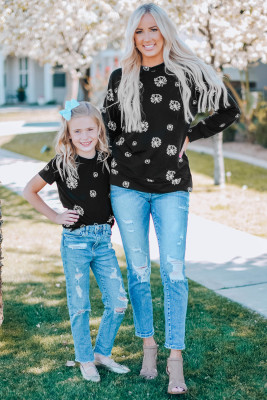 Black Dandelion Print Round Neck Sweatshirt