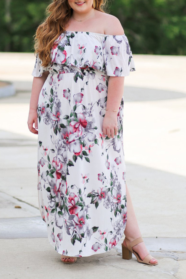 Off The Shoulder Floral Plus Size Maxi Dress