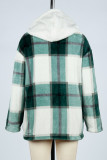 Plaid Button Up Hooded Fleece Coat