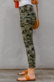 Green Camouflage Hollow out Skinny Jeans with Pocket