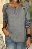 Gray Casual Striped Color-Block Crew Neck Shirt