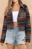 Aztec Print Lapel Pockets Short Jacket Coat