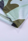 Stripe Green Camo Printed Open Back Short Sleeve T Shirt