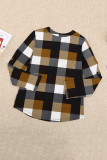 Yellow Contrast Plaid V Neck Long Sleeve Top