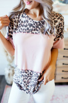 Pink Fierce Leopard Print Color Blocking Tee