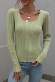 Button Sleeves Square Neck Knit Sweaters