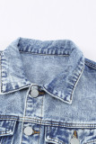 Sky Blue Distressed Buttons Washed Denim Jacket