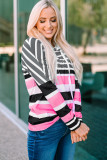 Rose Multi Striped Drawstring Long Sleeve Hoodie