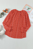 Printed Long Sleeve V-Neck Drawstring Shirt