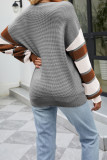 Colorblock Splicing Lantern Sleeves Waffle Knit Top