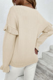 Plain V Neck Ruffle Sleeves Pullover Sweaters