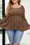 Plus Size Square Neck Leopard Ruffle Blouse