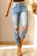 Light Blue Washed Ripped Straight Legs Jeans