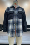 Plaid Patchwork Pockets Button Denim Jacket