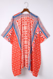 Red Long Paisley Print Kimono Beach Cover Up