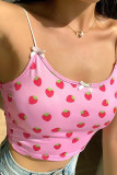 Strawberry Print Crop Spaghetti Straps Camisole