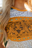 Leopard Striped Pattern Color Block Short Sleeve T Shirt