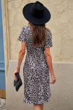 Leopard Short Sleeve Pocketed Drawstring Casual Dress