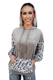 Leopard Patchwork Hooded Sweatshirt with Kangaroo Pocket