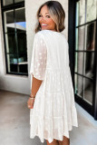 White V Neck Tiered Babydoll Lace Dress