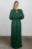 Green Side Split Rhinestone V Neck Maxi Dress