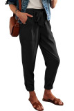 Black Solid Color Frock-style Pants with Belt