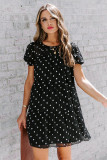 Black Polka Dot Tiered Swing Mini Dress