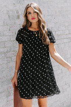 Black Polka Dot Tiered Swing Mini Dress