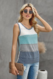 Sky Blue Color Block Knitted Tank Top