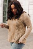 Khaki Plus Size Lace Waffle Knit Top