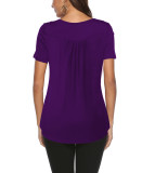 Dark Purple V Neck Top with Button
