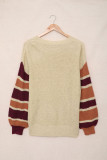 Apricot Striped Raglan Sleeve Drop Shoulder Sweater