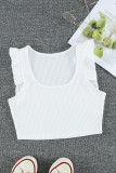 White Ruffle Strap Ribbed Sleeveless Crop Top