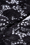 Black High Neck Sleeveless Crochet Lace Mesh Lined Evening Dress
