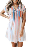 Gradient Vertical Striped Collard Button Shirt Dress