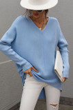 Front Back V Neck Plain Loose Pullover Sweaters