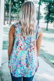 Sky BlueFloral Print Tank Top with Ruffles
